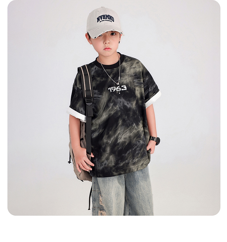 男童夏季痞帅扎染重工短袖T恤2025新款儿童男孩夏装半袖冰感上衣详情10