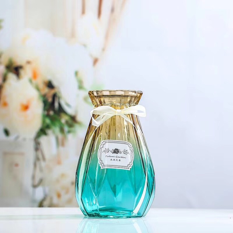 Simple transparent glass vase, two-color diamond, fresh and delicate flower arrangement, retro colorful craft display piece pic 20