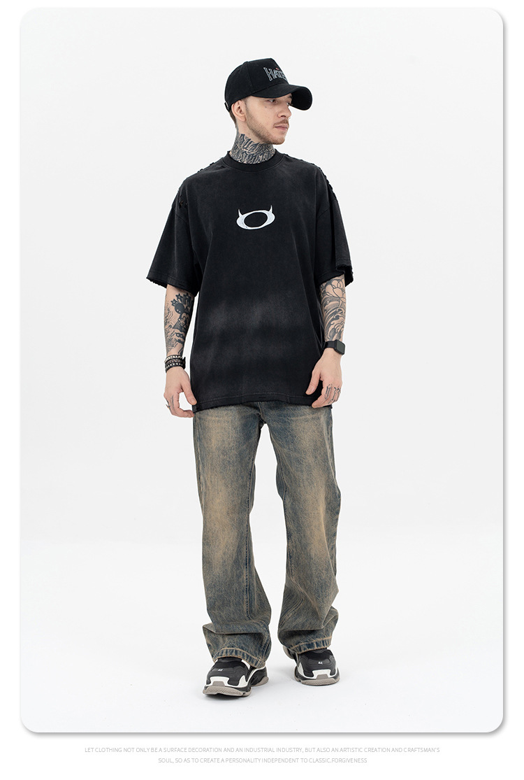 SUP hombre | 2024 inseguro de mareas XinPin bombazo lavable gradientes teñir camisetas demonios logo perfeccionada manga corta pic 10