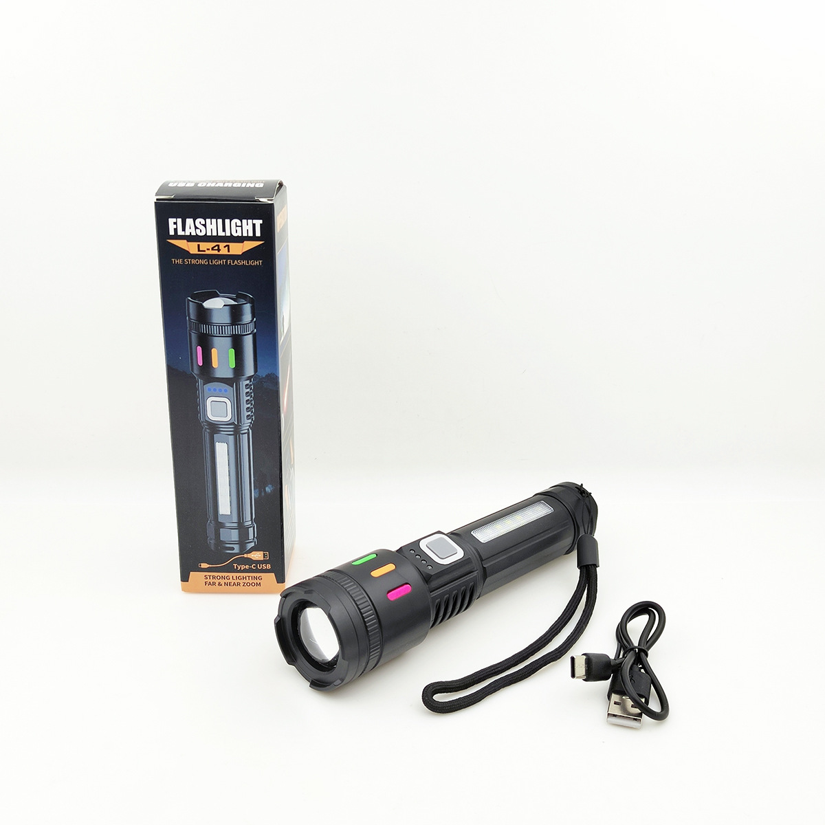 A new portable outdoor high-intensity flashlight with adjustable focusing, battery level display and red and blue light warning pic 7