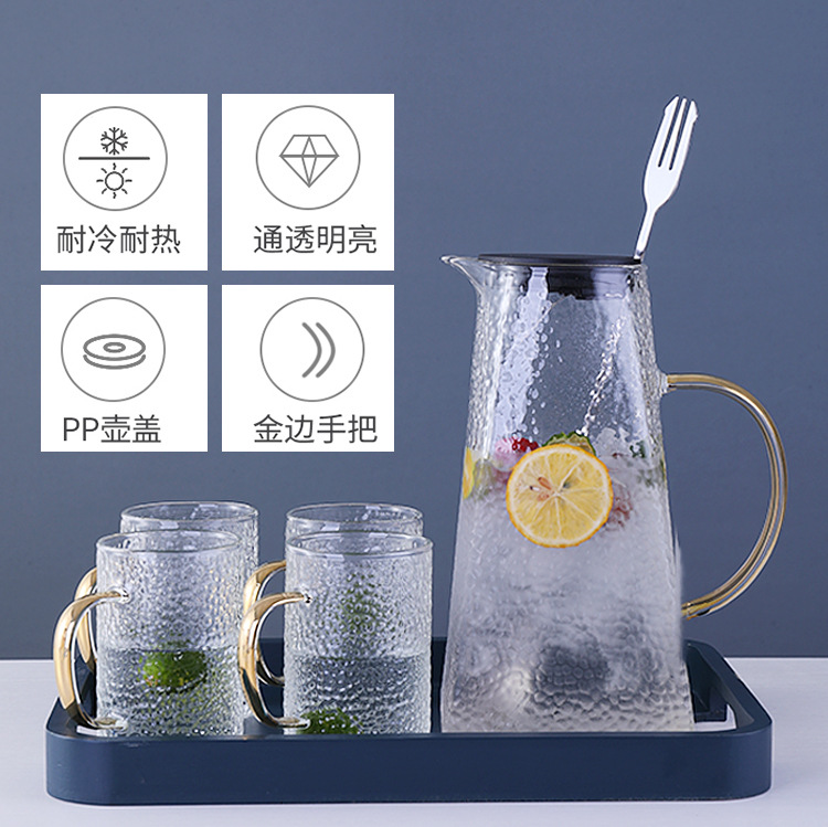 Wholesale of thickened glass hammer-textured cold water kettles, high borosilicate heat-resistant explosion-proof cooling water kettles, cups for drying boiled water and juice jugs pic 2