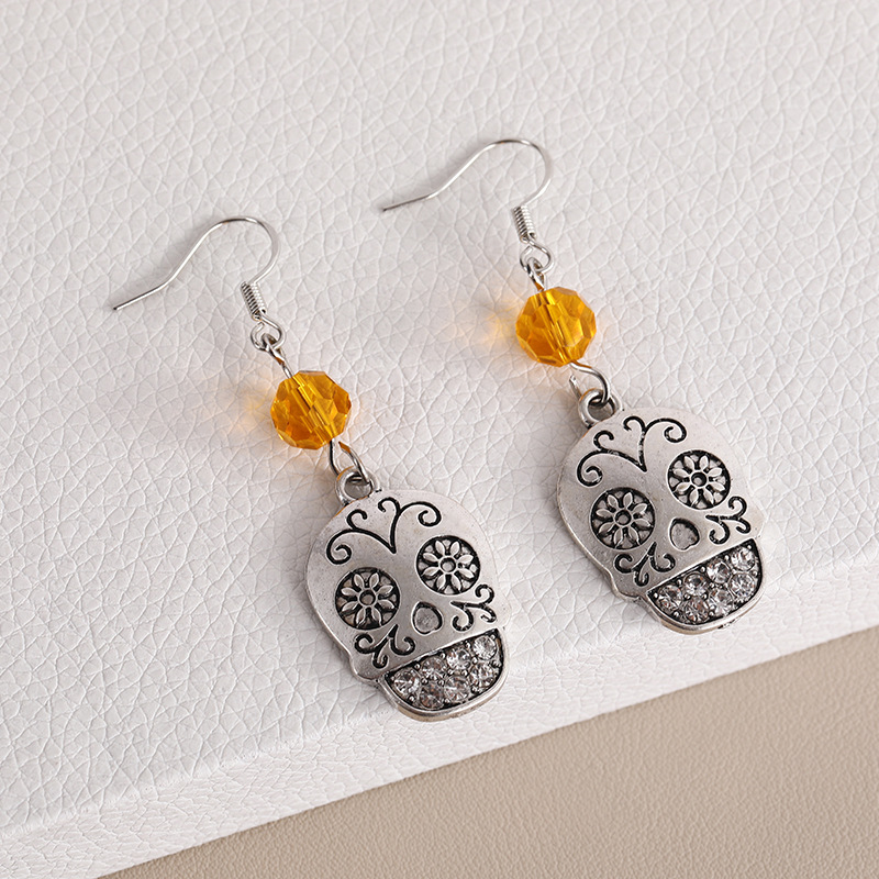 Halloween series Antique PVC human skeleton earrings, terrifying skull key chain accessories, alloy pendants pic 2