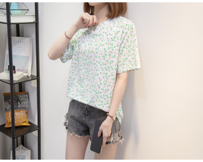 宽松短袖t恤女夏胖妹妹衣服女装韩版小清新大码印花圆领体恤上衣详情23