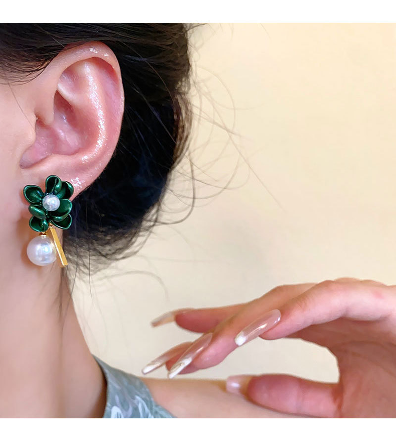 银针不对称栀子花耳环女设计感小众百搭珍珠耳钉冷淡风气质耳饰品详情17
