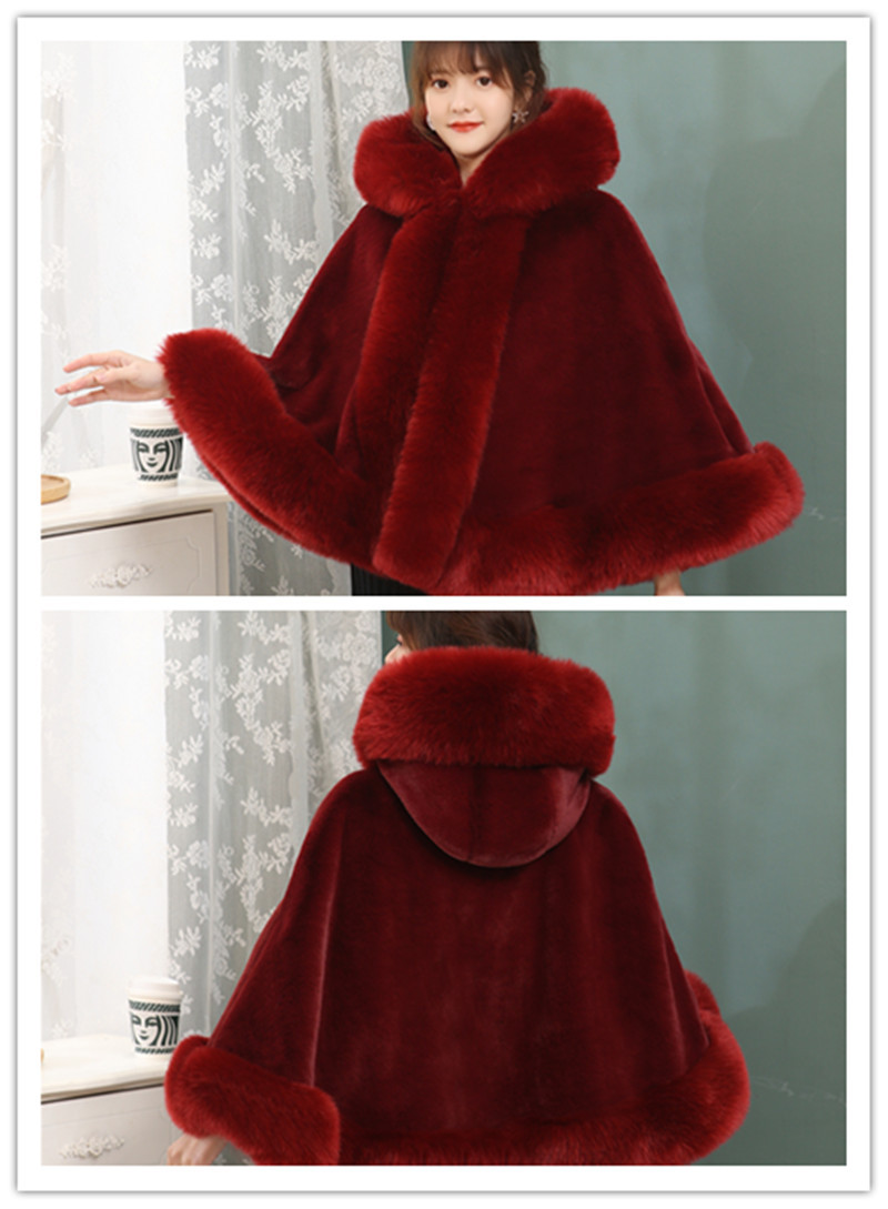 皮草披肩女秋冬季狐狸毛仿貂绒披风斗篷外套婚纱外搭结婚加厚保暖详情1