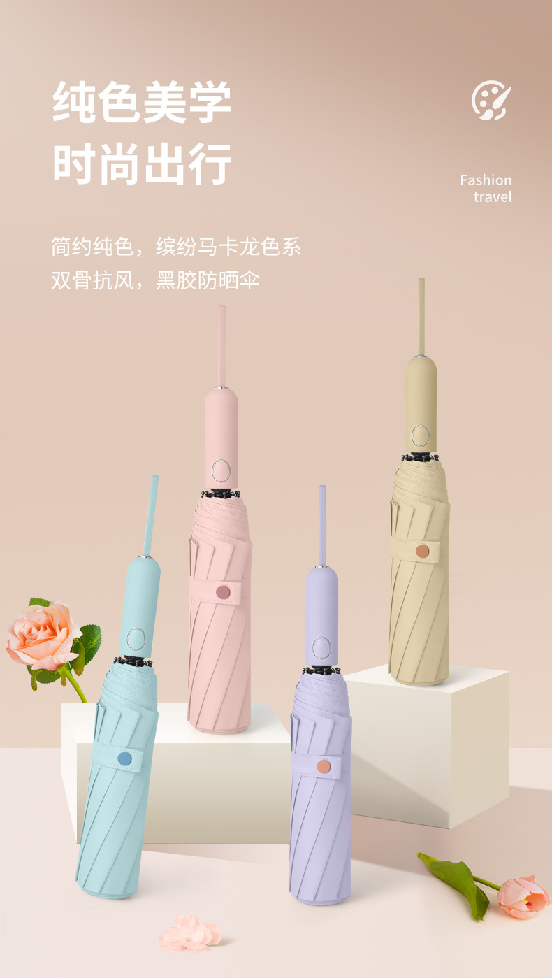 三折自动雨伞男女款简约防晒防紫外线加固抗风暴晴雨两用折叠伞详情1