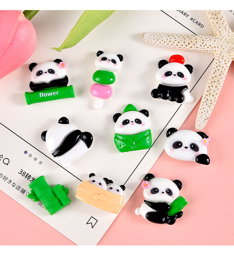 新款卡通可爱熊猫树脂配件 手工diy材料包手机壳冰箱贴头绳发饰贴详情12