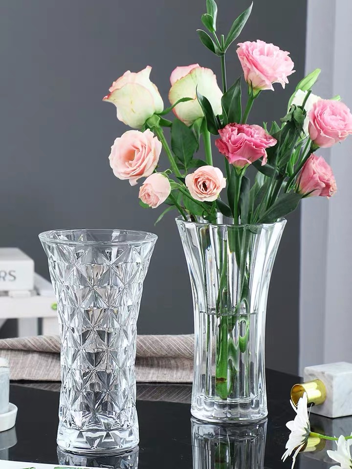 Yuxing thickened transparent crystal glass flat-bottomed transparent glass vase, living room decoration, hydroponic plant, lucky bamboo, lily vase, vessel, home decoration pic 4