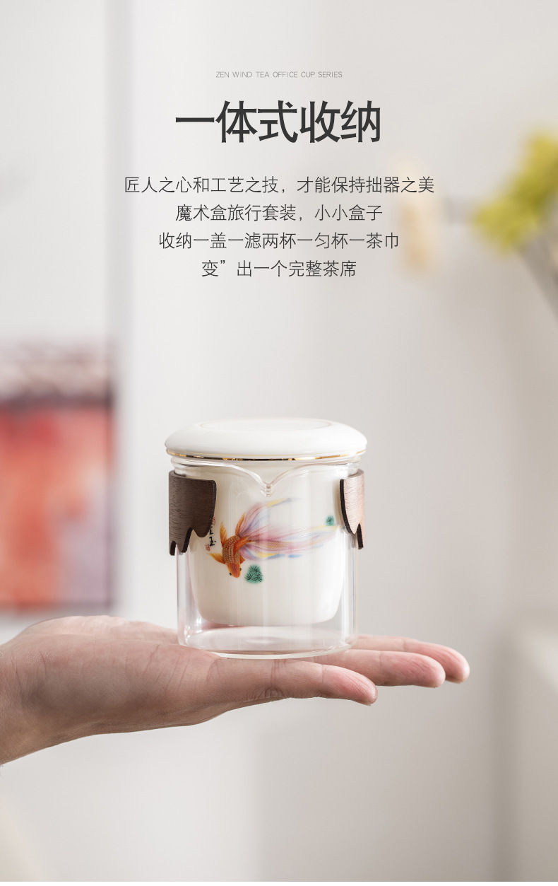 The Wujiang Sheep Fat Jade Porcelain Kung Fu Tea set travel bag is a high-end souvenir for outdoor travel. Wholesale pic 3