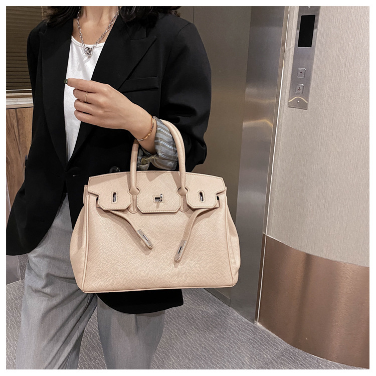 Lychee pattern platinum bag 2021 new style Kelly bag for brides, wedding bags and women, large capacity hand-held bag, shoulder crossbody, soft surface pic 28