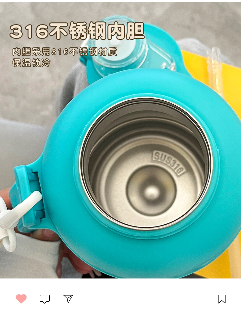 Giant insulated cup, 316 stainless steel ton bucket, sports and fitness large-belted cup, portable insulated water bottle with straw pic 31