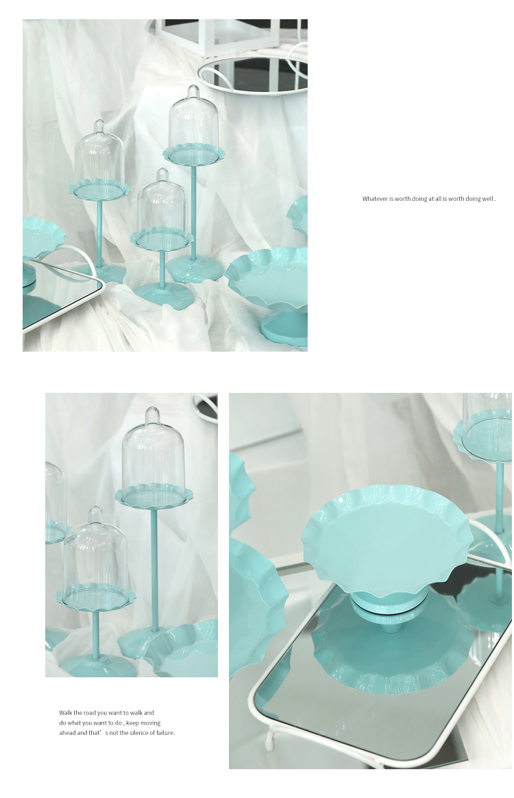蒂凡尼蓝色婚礼甜品架 铁艺蛋糕盘 周岁宴摆台道具 白色镜面托盘详情8