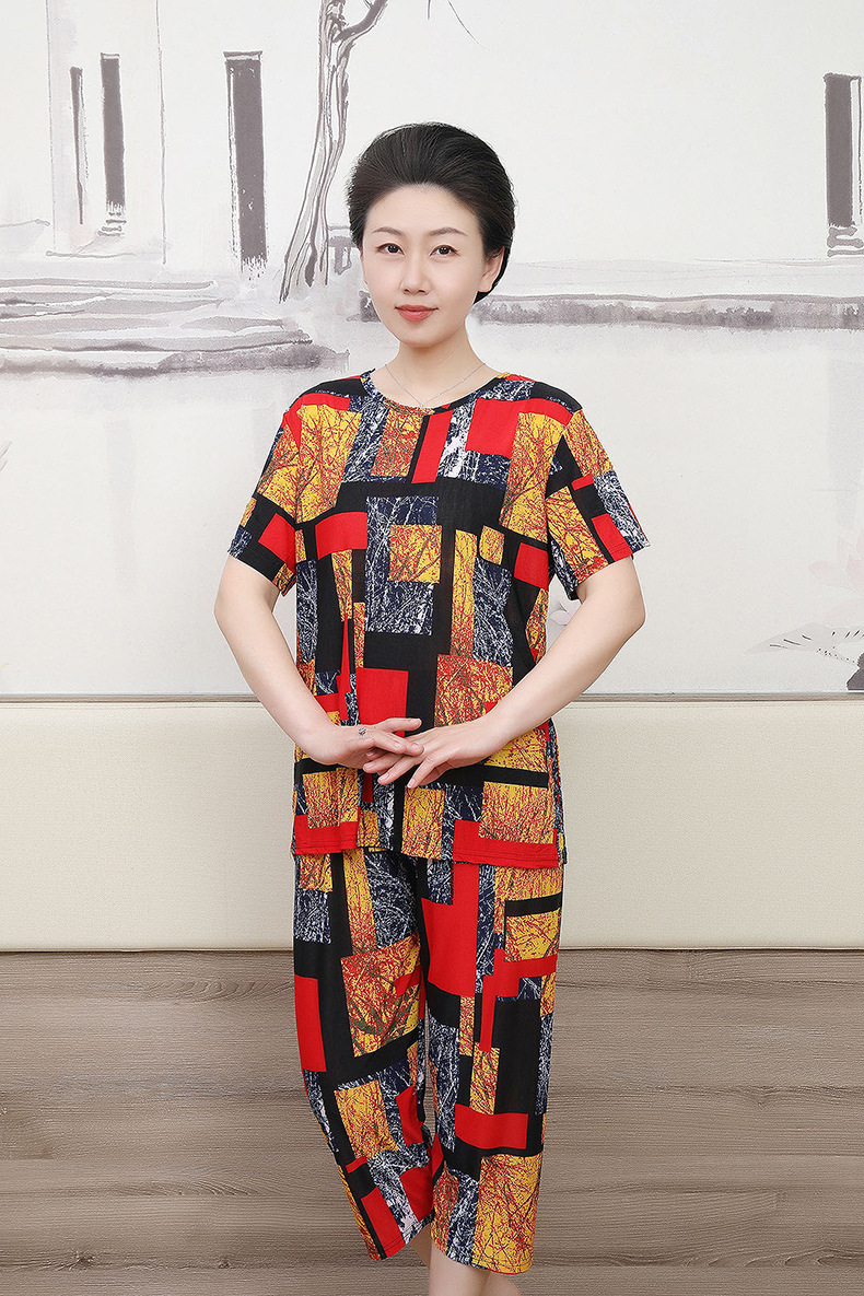 中老年女装夏季短袖套装薄款冰丝妈妈装大码休闲女士家居服睡衣女详情16