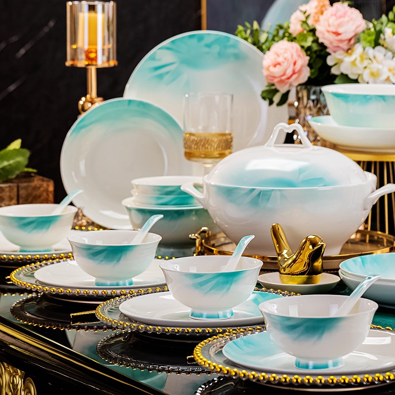 景德镇陶瓷碗碟套装公司礼品LOGO批发欧式碗盘碟组合家用乔迁送礼详情7