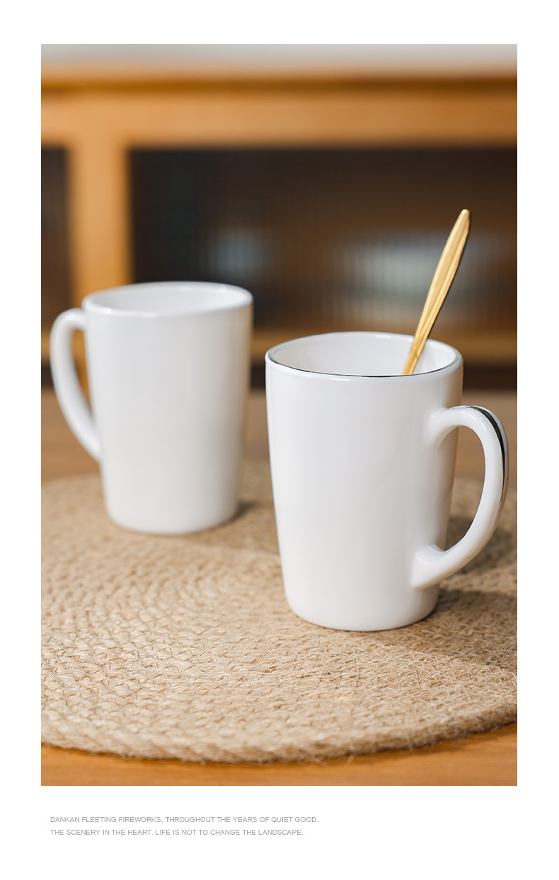 【白玉玻璃瓷茶杯CB350】钢化玻璃耐热带把水杯纯白杯子早餐杯牛详情7