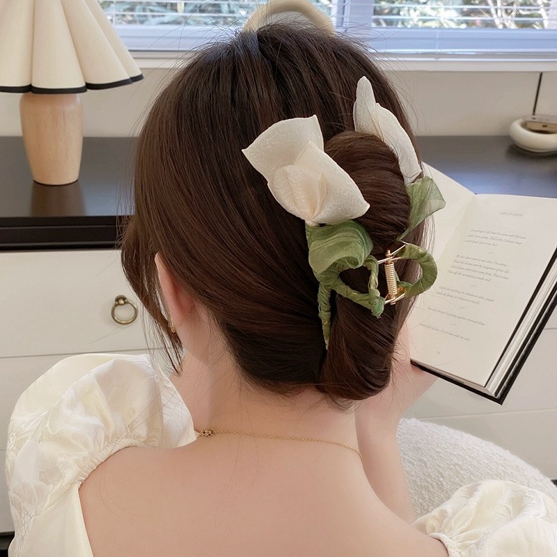 森系仙美郁金香花朵抓夹女大号发夹卡子后脑勺头饰2023新款鲨鱼夹详情16