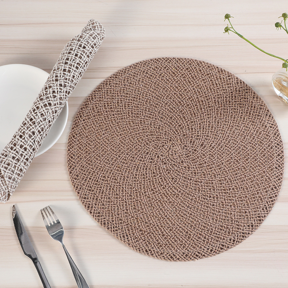 Casual retro wheat ear placemats, circular perforated cotton yarn heat insulation pads, simple style, natural color, anti-slip bowl MATS, placemats, heat-resistant pads pic 3