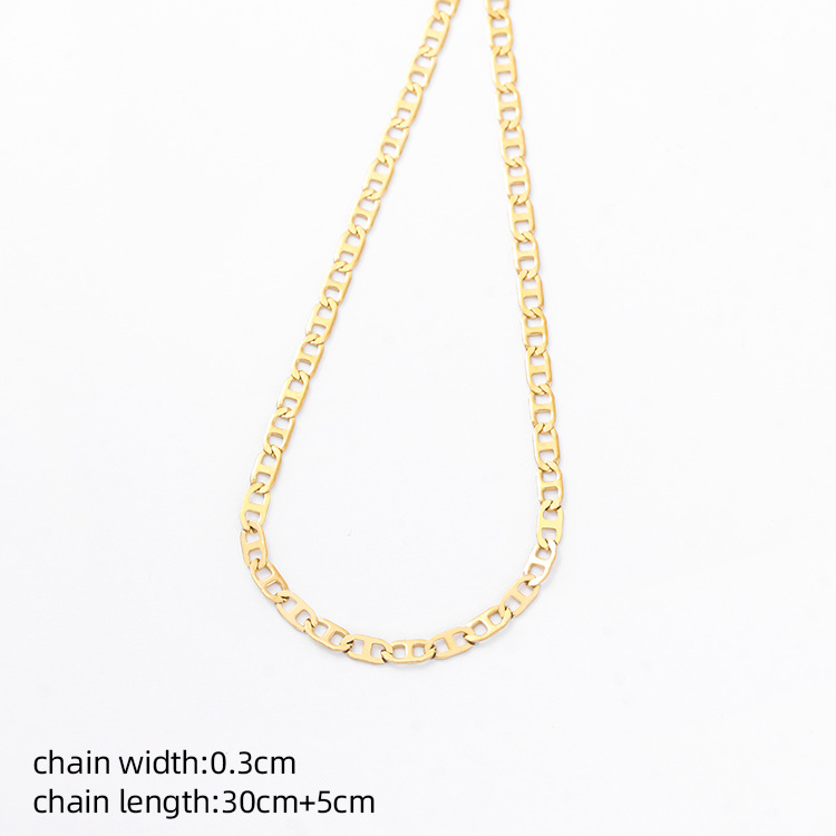 14k gold-plated genuine European and American style thick chain long flat square hole chain bracelet titanium steel necklace color retention pic 9