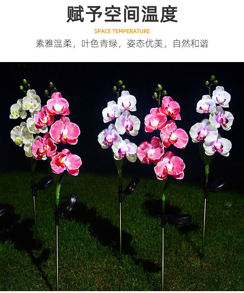 Cross-border solar lamps, simulated flower Phalaenopsis, ground insert lamps, outdoor courtyard lamps, landscape, festival and garden decorations pic 3