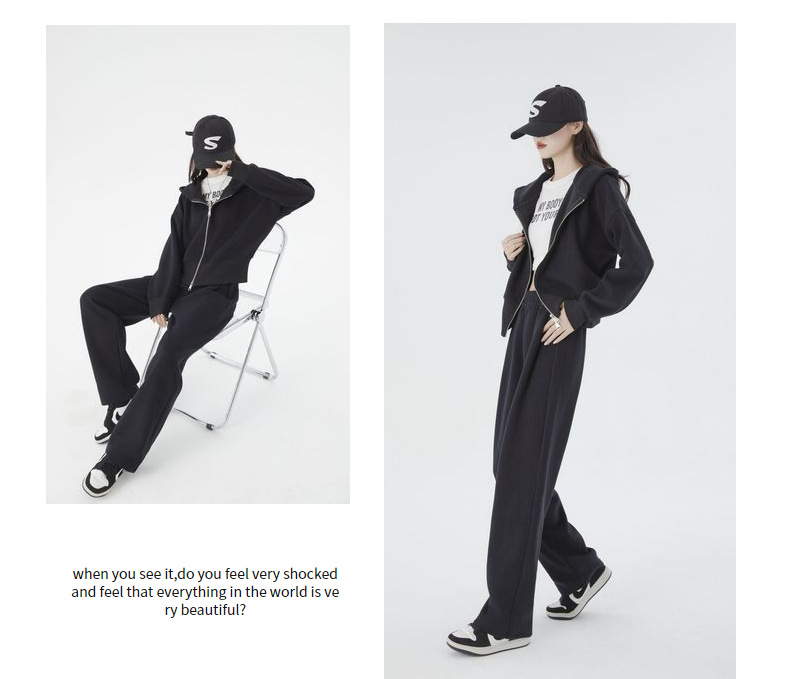 【云朵套装】连帽加绒双拉链空气棉运动高腰欧美风时尚卫衣套装女详情23