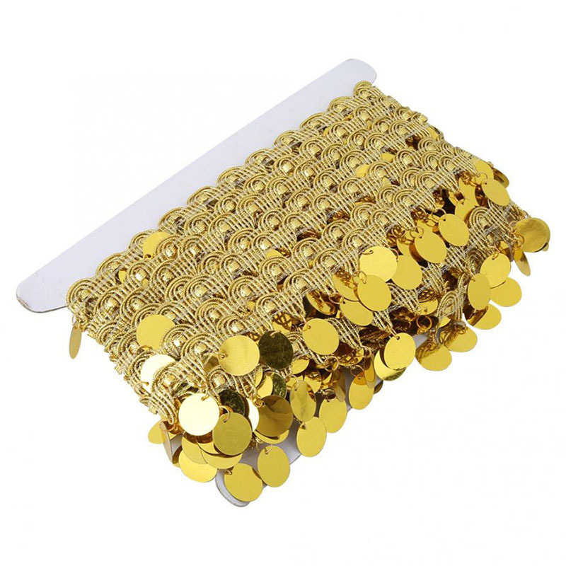 In stock: 3cm laser sequin lace, golden tassel lace, dance costume and accessory lace pic 10