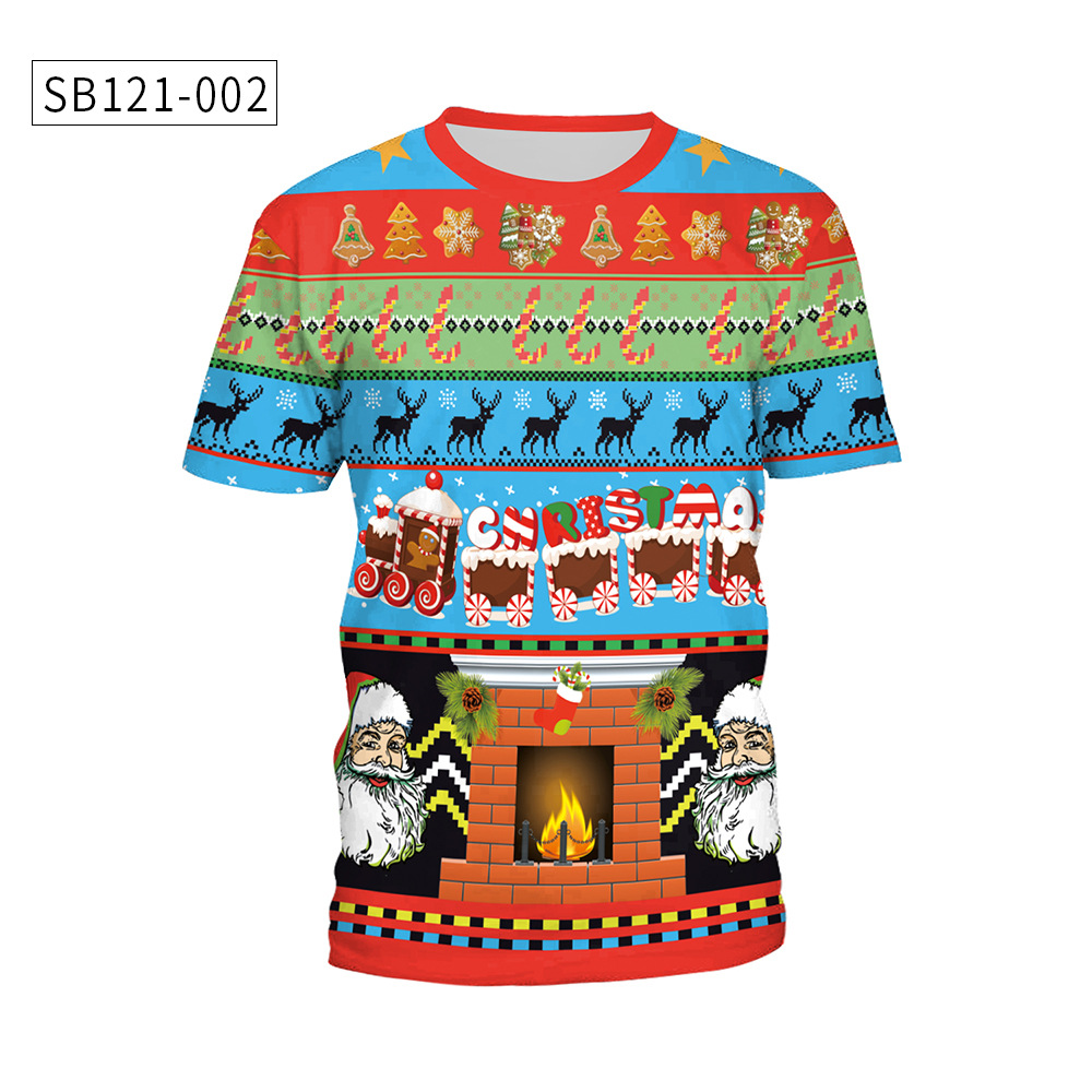 圣诞节Christmas新款 欧美青年短袖男女情侣装款式圆领T恤详情4