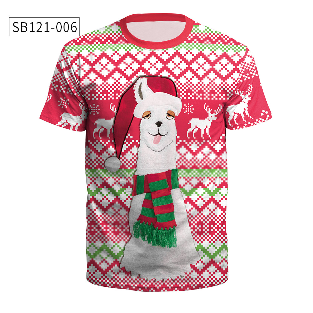 圣诞节Christmas新款 欧美青年短袖男女情侣装款式圆领T恤详情8
