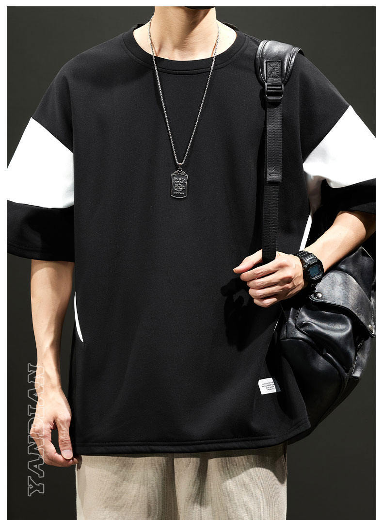 夏季新爆款港风拼色短袖大童青少年T恤学生打底气质简单潮牌小众详情16