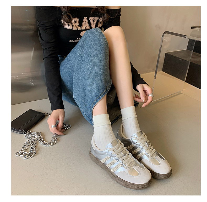 银色圆头德训鞋女款2024年秋季新款复古阿甘鞋软底轻便运动休闲鞋详情28