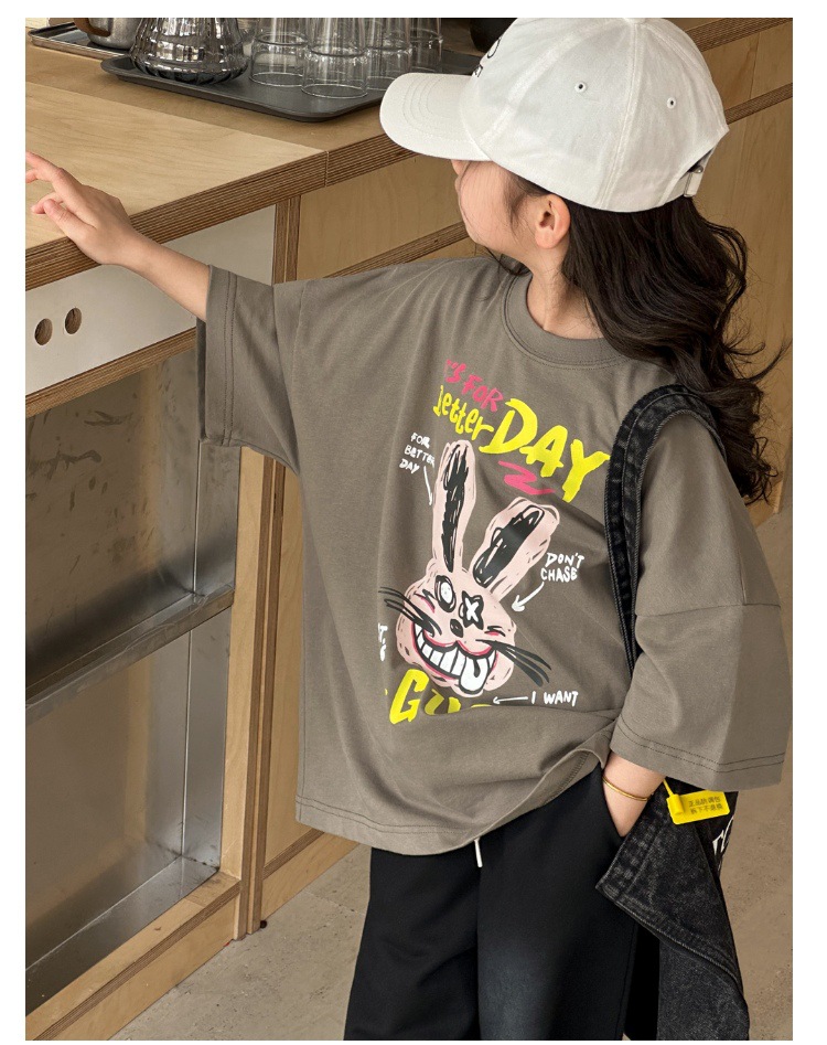 儿童短袖t恤女童夏装2025新款男童半袖体恤宽松休闲卡通洋气上衣详情7