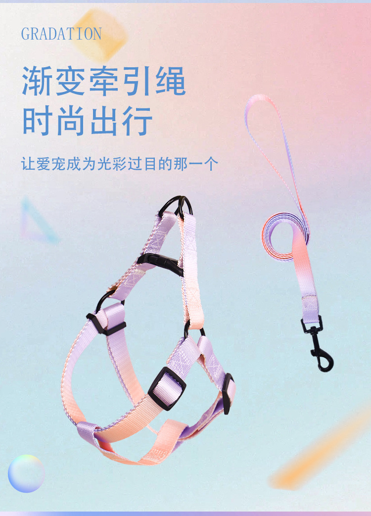 炫彩狗狗牵引绳渐变宠物胸背带外出遛狗绳防挣脱狗项圈大型犬狗绳详情3