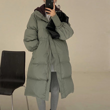 Down jacket for women, mid-length, knee-length style, 2022 Dongdaemun, South Korea, patchwork knitted hooded couple white duck down jacket trend pic 3