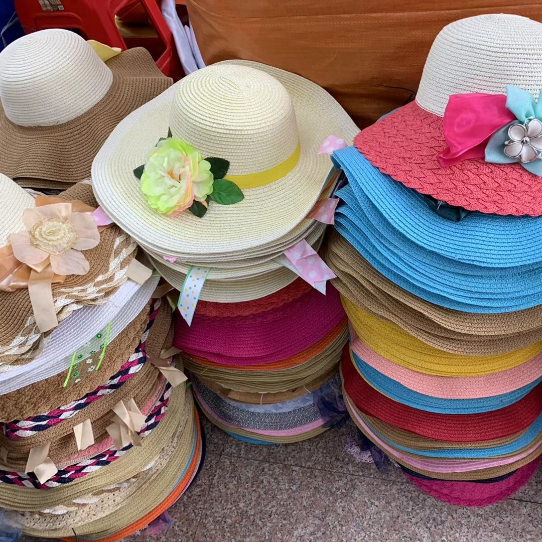 夏凉帽地摊景点热卖遮阳防晒大帽檐波浪草帽男女沙滩太阳帽10元详情26