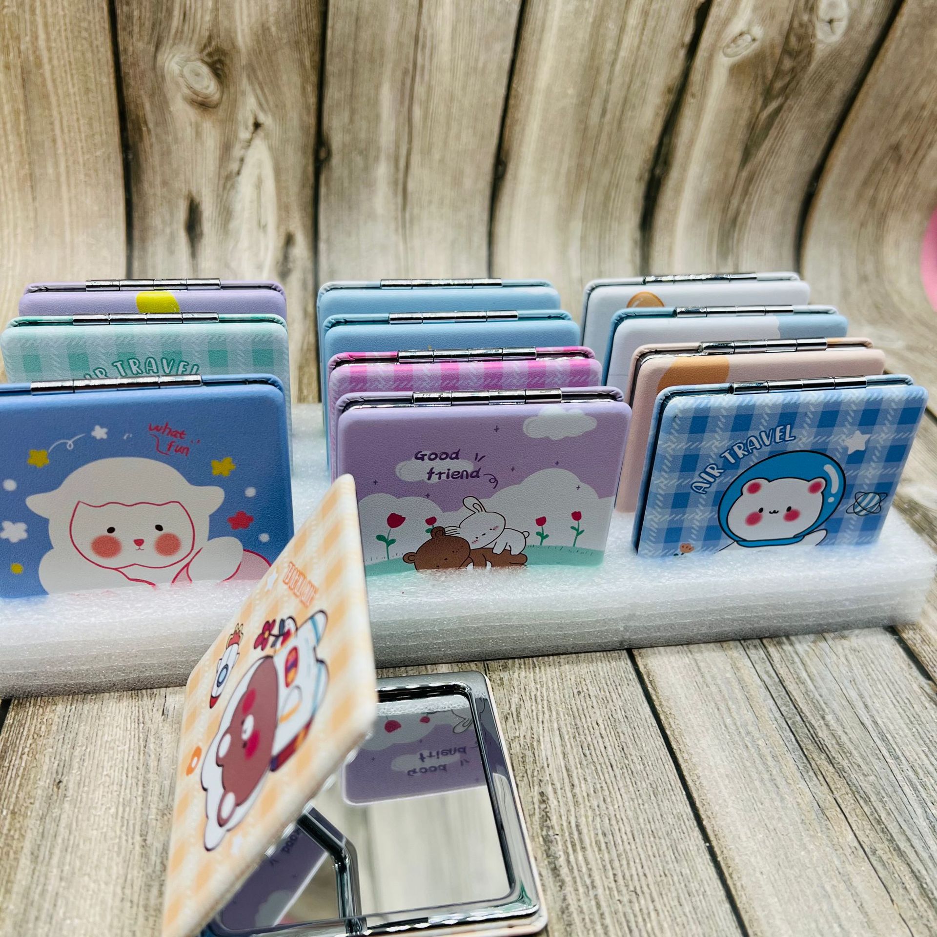 Double-sided mirror, folding mirror, magnifying mirror, portable mini, small makeup mirror, cartoon round mirror pic 6