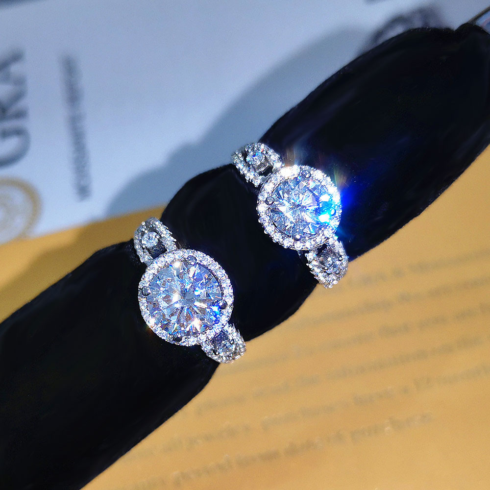 European and American foreign trade light luxury full diamond pure silver ring, crown, 2-carat gas moissanite, wedding and year-end party gift distribution pic 8