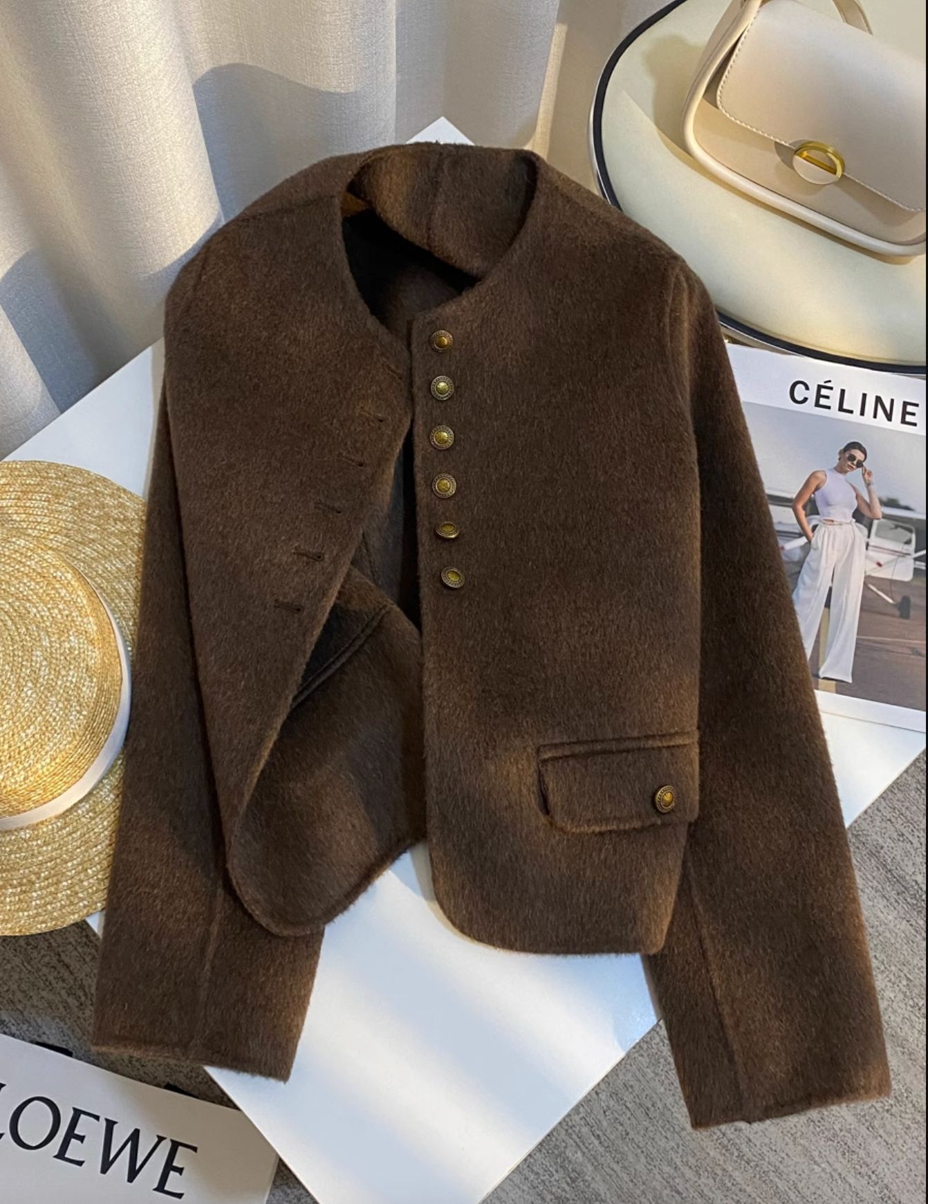 春秋新款咖啡色羊绒双面呢女士大衣2024潮流时尚百搭短外套女详情3