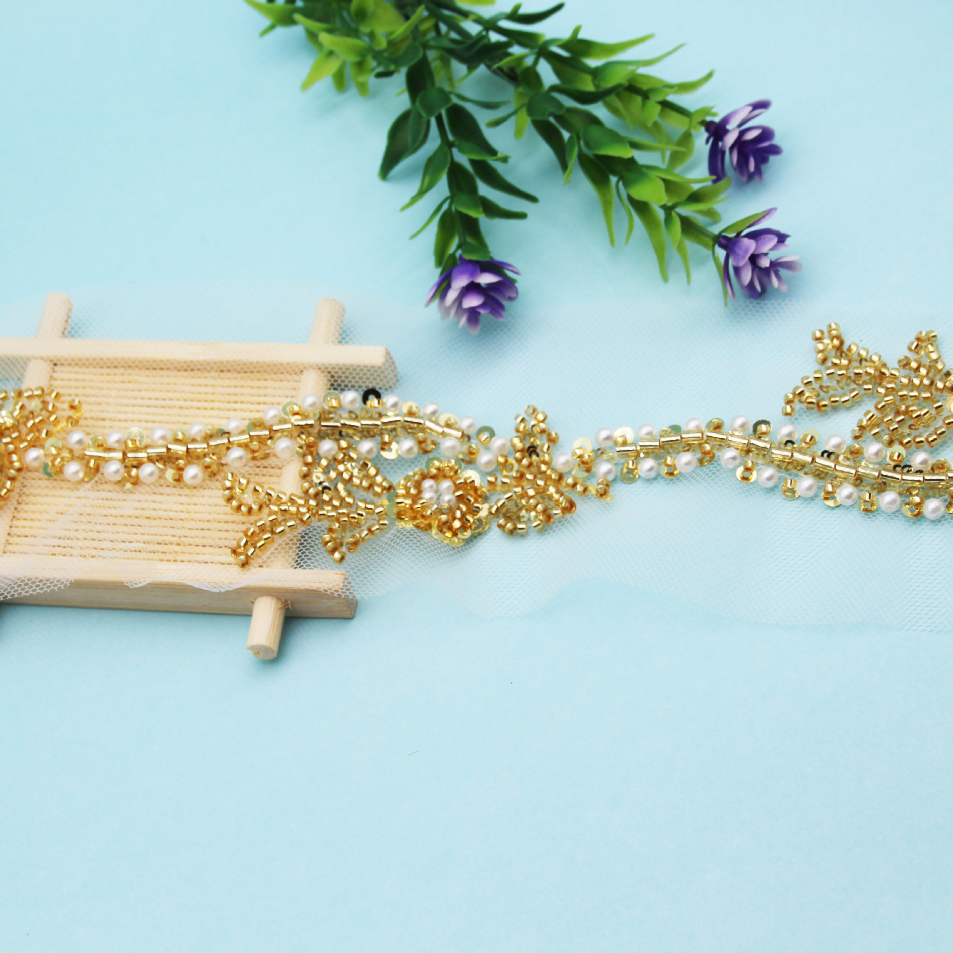 跨境热销手工钉珠花边DIY米珠头饰鞋帽包包珍珠重工蕾丝 服装辅料详情9