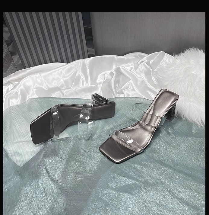 羊皮版~法式绝美透明一字凉拖鞋女夏季外穿精致2024新款粗高跟鞋详情36