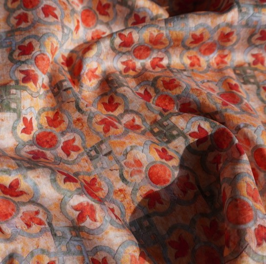 国潮【盘锦】天丝亚麻数码印花植物染 中国风花卉连衣裙衬衫旗袍面料详情6