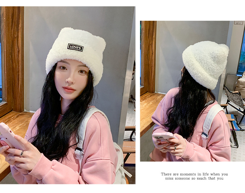 秋冬季新款女纯色毛绒保暖显脸小耳朵套头帽户外休闲学生冷帽子潮详情8