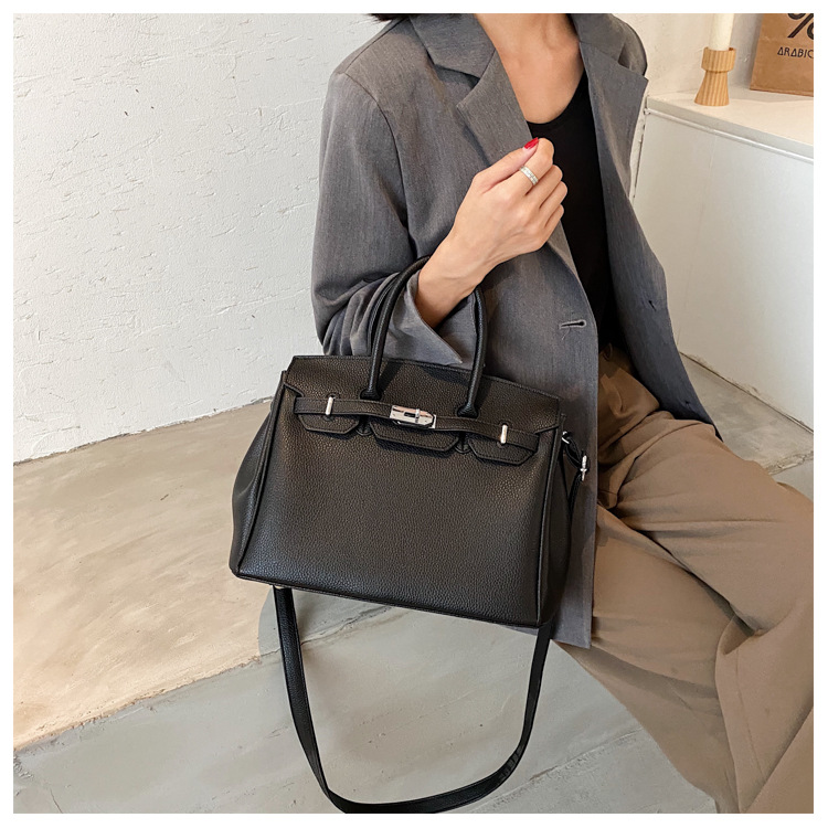 Lychee pattern platinum bag 2021 new style Kelly bag for brides, wedding bags and women, large capacity hand-held bag, shoulder crossbody, soft surface pic 33