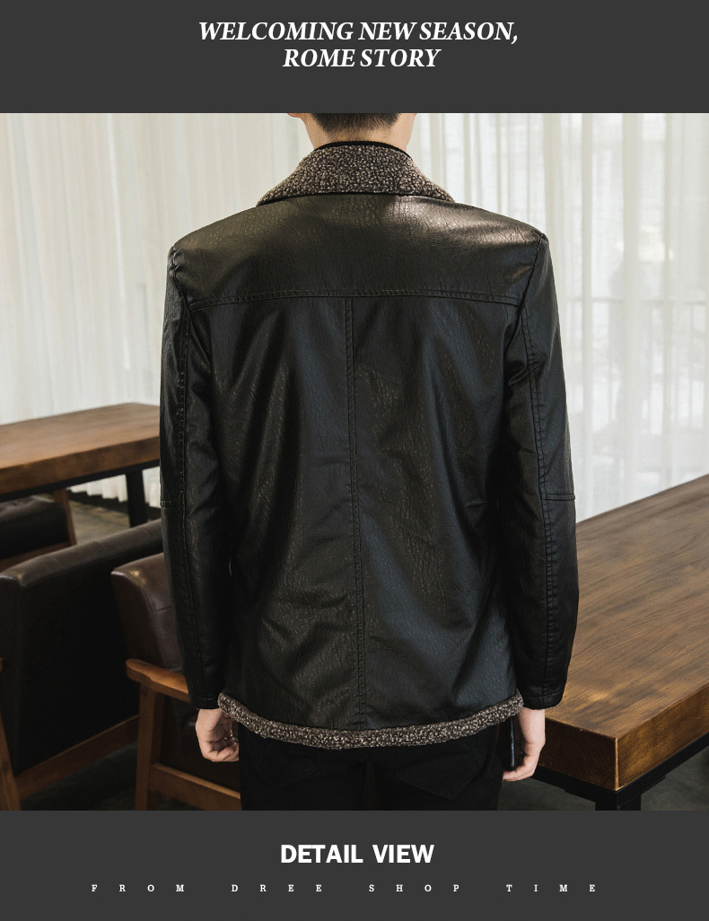 加绒加厚皮衣男冬季款潮牌男士夹克外套潮流休闲皮毛一体皮夹克详情8