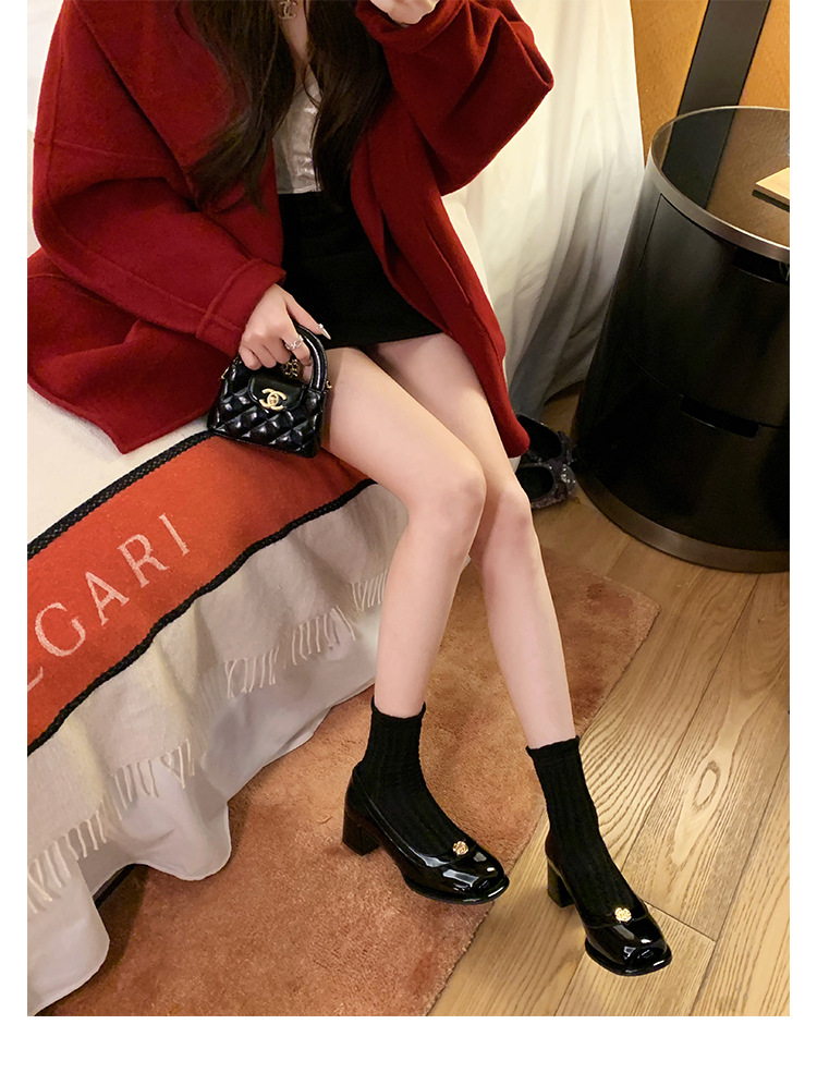 葡萄妈精致山茶花方圆头高跟鞋粗跟增高一脚蹬乐福鞋女鞋2024新款详情22