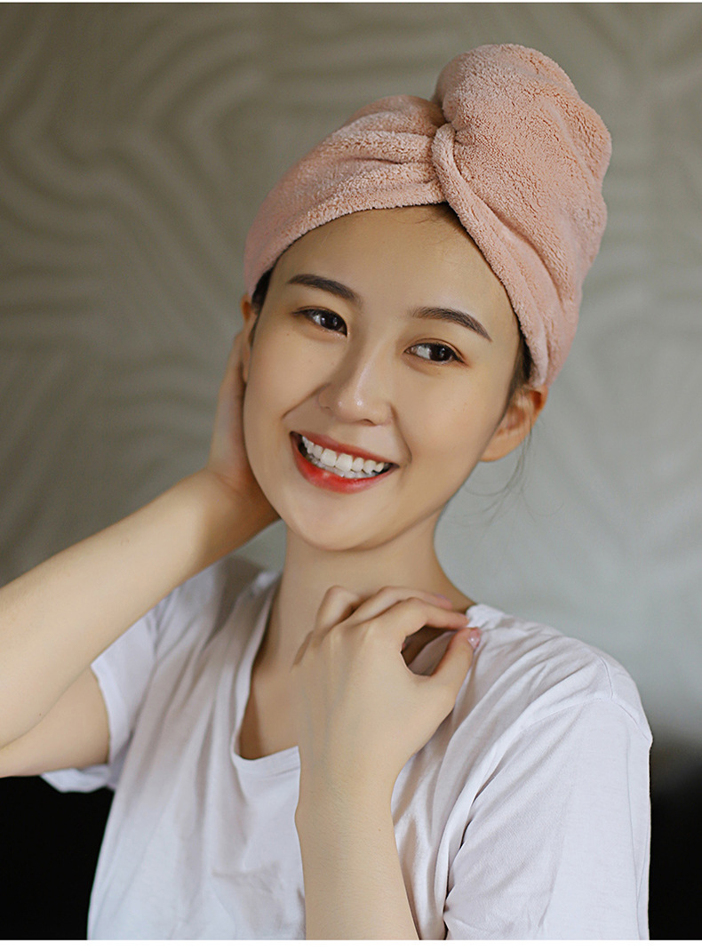 珊瑚绒纯色加厚女干发帽 康乐屋吸水速干干发巾 家用包头巾批发详情20