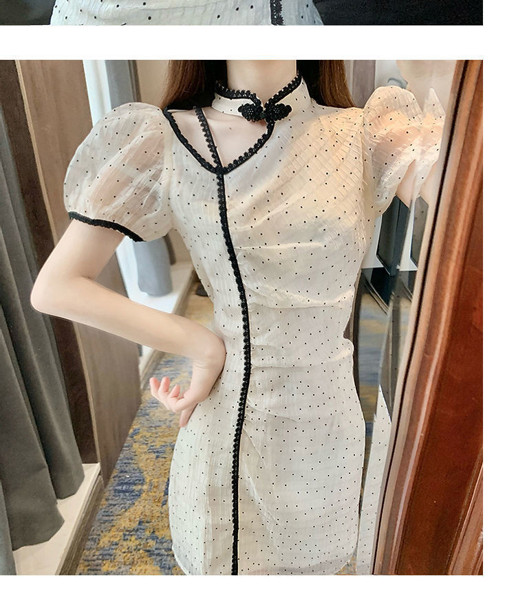 法式波点改良旗袍连衣裙洋气减龄高腰显瘦设计感可盐可甜裙子夏季详情10