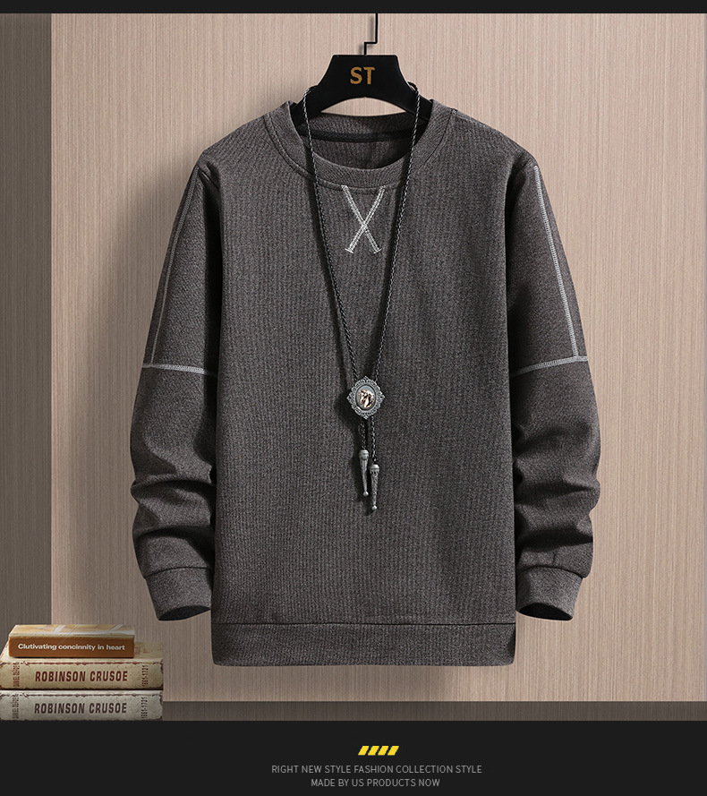 2022 Autumn/Winter new double-sided German fleece long-sleeved T-shirt for men, Korean-style trendy fleece hoodie, casual top for men pic 11