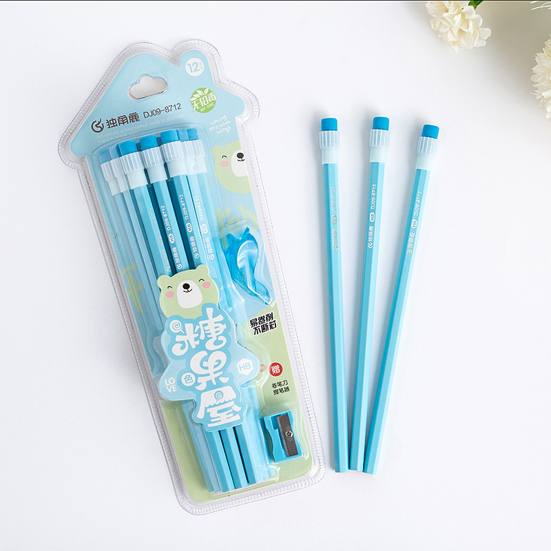 厂家自产自销小松树铅笔独角鹿系列12支大皮头糖果屋HB铅笔书写详情5