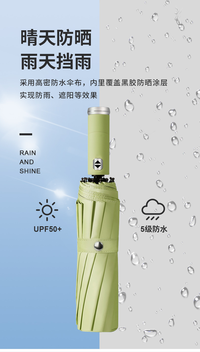 Wholesale in large quantities of cross-border fully automatic umbrellas with logo printing, black rubber sun protection umbrellas, three-fold camping portable folding umbrellas pic 10
