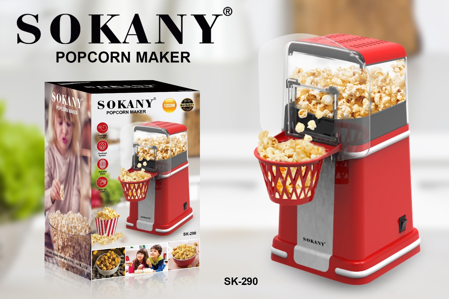 Cross-border SOKANY290 popcorn machine, home snack machine, snack food popcorn, small rice flower, Amazon foreign trade pic 1