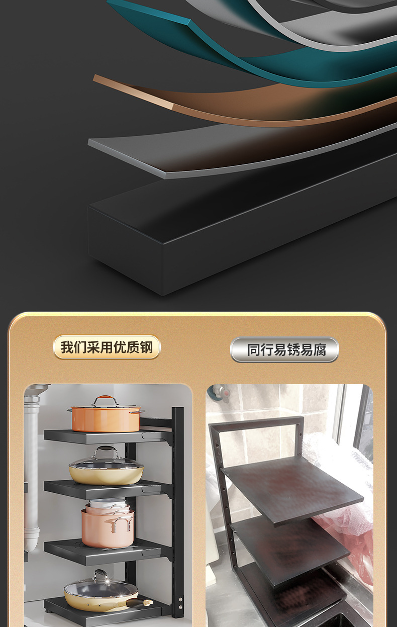 厨房多层置物架家用多功能橱柜锅架锅具台面下水槽灶台分层收纳架详情9